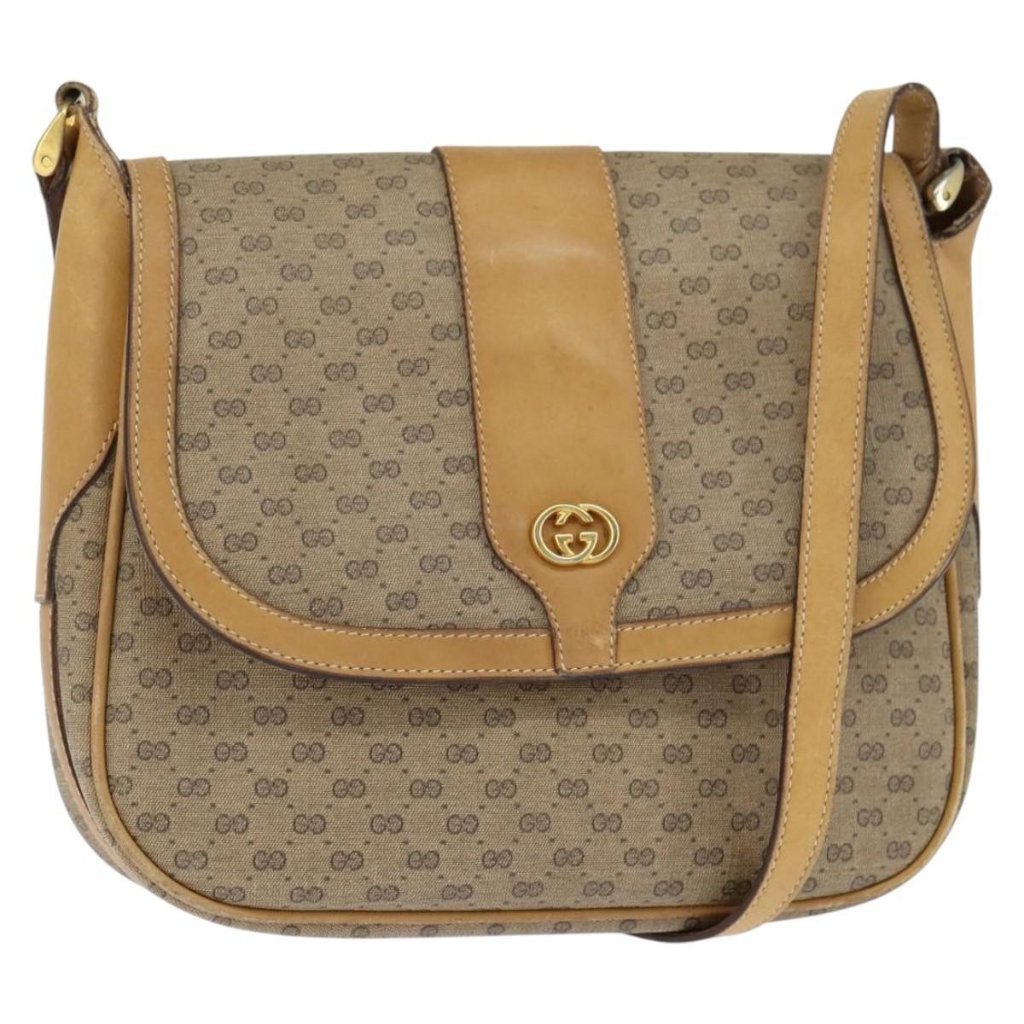 Gucci Micro Gg Supreme Shoulder Bag Pvc Beige Gold Auth 150726